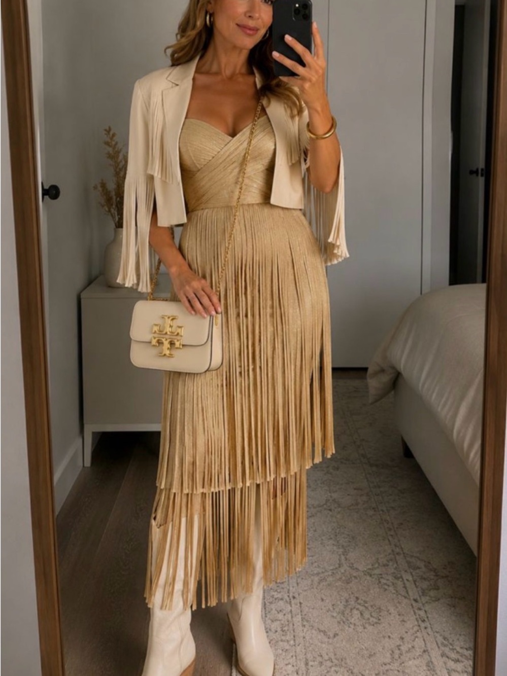 Herve Leger Gold Fringe Maxi Dress